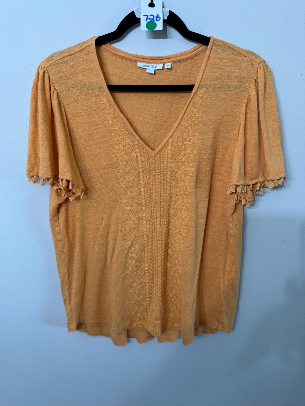 Women’s Chico’s Size 2 Large Orange Embroidered V Neck Boho Top